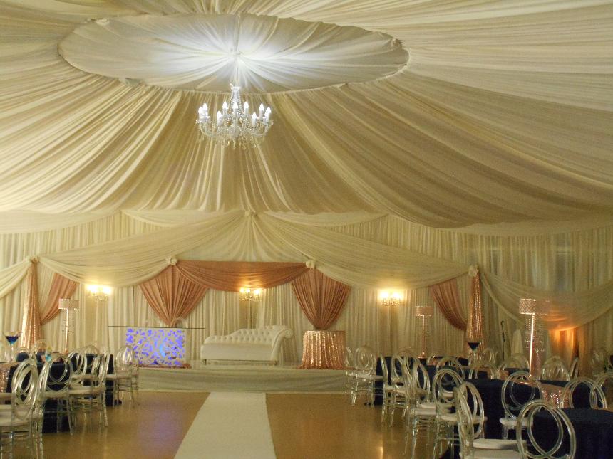 crescent hall parlock muslim wedding- rose gold, full cover balloon draping